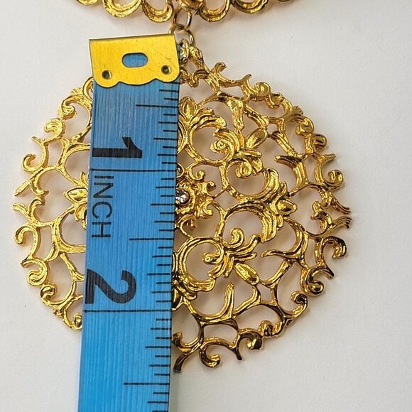Large Filigree Gold Tone Brooch and Pendant - Picture 12 of 15